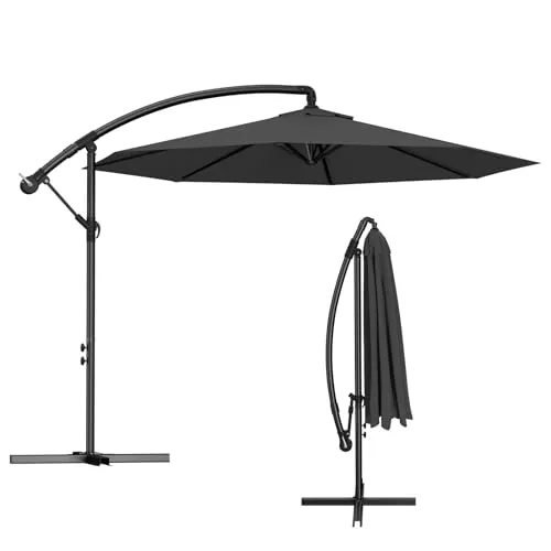 HENGMEI Ampelschirm mit Kurbel Gartenschirm UV-Schutz, Gestell und Ständer aus Alu, Kippbarer Terrassenschirm für Garten Balkon Terrasse (Ø350 cm, Dunkelgrau)