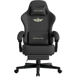 GTPLAYER Gaming Stuhl Ergonomischer Gaming Sessel Schreibtischstuhl Bürostuhl mit Kunstleder Federsitzkissen, Verbindungsarmlehnen, mit Fußstütze - Schwarz
