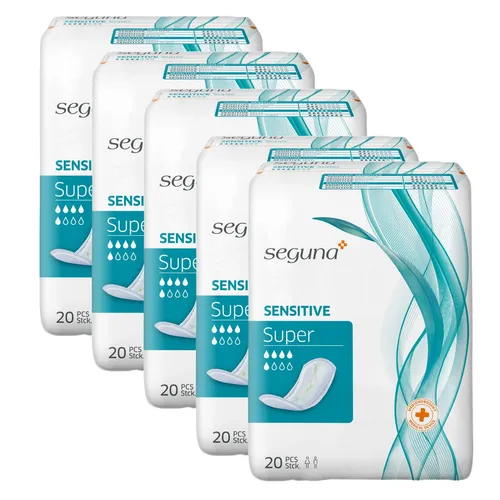 SEGUNA Sensitive Super Sparpaket (5 x 20 Stück) - Arzneimittel für diskreten Schutz bei Blasenschwäche. Leistungsstarker Saugkern mit Superabsorber und anatomischer Passform für optimalen Tragekomfort.