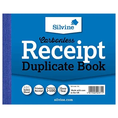 Silvine Kohlefreie Duplizieren Quittungsbuch 10.2x12.7cm 1-100 Index Seiten (720
