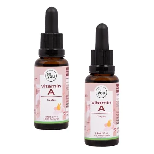 for you vitamin A flüssig Doppelpack - hochdosiert gelöst in hochwertigem MCT-Öl aus Kokos - 2x30ml Vitamin A Tropfen vegan 1.100 Portionen - Tagesdosis 5 Tropfen - Augenvitamin, Hautalterung