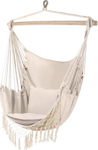 Gardlov Hängesessel Outdoor 97 x 130 cm Beige - Komfortabler Schaukelsessel für Garten und Balkon - Hängesessel mit breiter Sitzfläche und atmungsaktivem Material, ideal für entspanntes Schaukeln und Relaxen im Freien. Mit zwei bequemen Kissen für zusätzlichen Komfort.