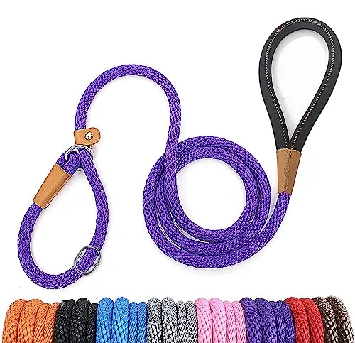 lynxking Schleppleine für Hunde Hundeleine Retrieverleine Führleine Zugleine für kleine mittelgroße große Hunde (Purple, Zugstopp-1.3cm x 150cm)