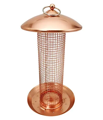 Dehner Natura Premium Wildvogel Futtersäule Chloe, Futterstation für Wildvögel, Futterstelle wetterfest / hängend, Ø 16 cm, Höhe 30 cm, Metall, kupfer