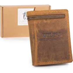 WILD This is original Herren Geldbörse Hochformat RFID Echtleder Reißverschluss Braun