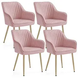 SONGMICS Polsterstuhl 4er-Set, Samt in Pastellrosa-Blassgold