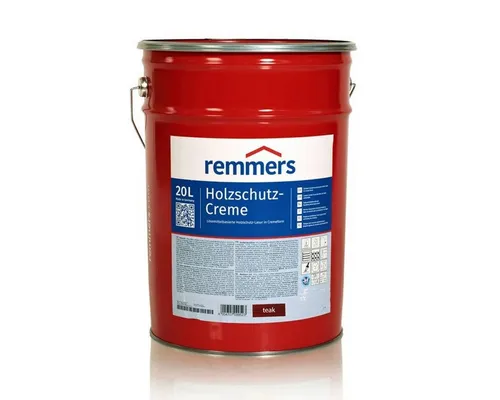 Remmers Holzschutz-Creme 3in1 teak (RC-545) 20 l - Holzlasur für außen, die mit nur einem Anstrich imprägniert, grundiert und lasiert. Schützt vor Feuchtigkeit, Schimmel und Algen – ideal für Zäune, Carports und Gartenhäuser.