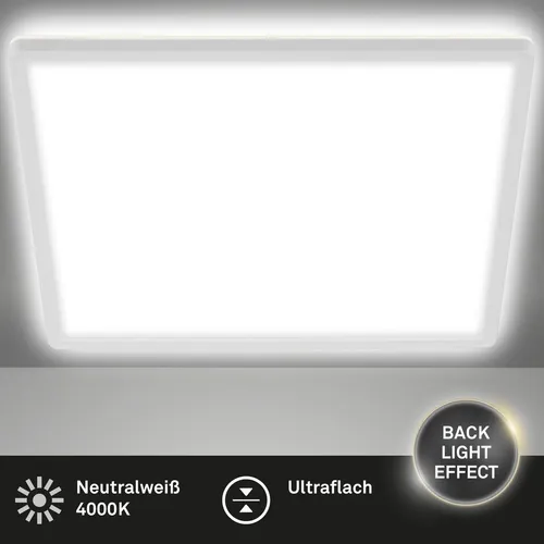 Di-Ka LED-Panel Slim - ultraflache Deckenleuchte 29,3 x 29,3 cm - Lampen - Ultraflache LED-Deckenleuchte mit 2400 Lumen und indirekter Hintergrundbeleuchtung für eine angenehme Atmosphäre in Wohn- und Schlafzimmer.