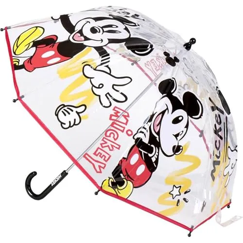 Mickey Mouse Regenschirm für Kinder Transparent-Mickey Mouse Aufdruck-Manuelles Öffnen-Aus 100% POE mit Fiberglasgestell-Original in Spanien Designed