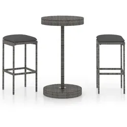 vidaXL 3-tlg. Gartenbar-Set mit Kissen - Gartenmöbel-Set aus robustem Poly Rattan in Grau, inklusive bequemer Sitzpolster für extra Komfort – ideal für entspannte Stunden im Freien.