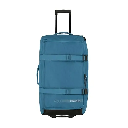 travelite Trolley Reisetasche Kick Off - mittelgroß mit 65L Volumen, leicht und robust für Reisen bis 12 Tage, 68 cm, petrol