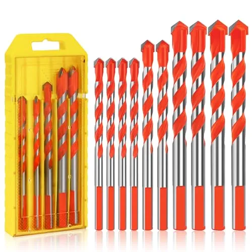 Fliesenbohrer Set, 10 Stück Glasbohrer mit Kreuz Bohrer Bohrersets für von Fliesen, Glas, Spiegeln, Keramik, Porzellan, Holz, Kunststoff, Mauerwerk (6,8,10,12mm)