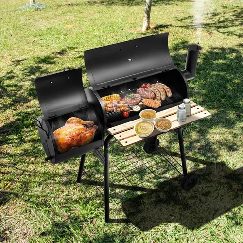 BBQ-Holzkohlegrill mit Rädern Grillwagen mit Deckel Outdoor-Grill 115 x 65 x 108 cm Schwarz