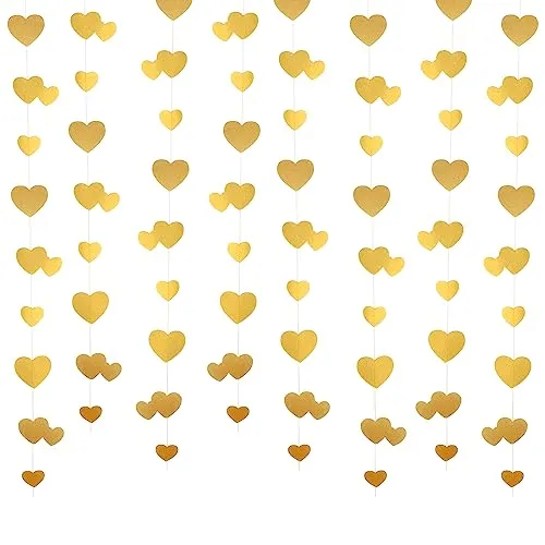 Papier Girlande Deckenhänger Banner Mit Hängendem Herz Glitzer Papier,Banner Streamer Für Junggesellinnenabschied Verlobung Jahrestag Hochzeit Valentinstag Brautparty Dekoration (Gold)