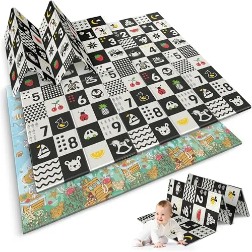 Nukido Doppelseitige Krabbelmatte - Spiel- & Krabbeldecken, doppelseitige und faltbare Krabbelmatte, ideal für sicheres Spielen mit thermischer Isolation und hygienischer Reinigung.