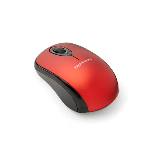 Amazon Basics Kabellose Computer-Maus mit USB-Nano-Empfänger, Rot