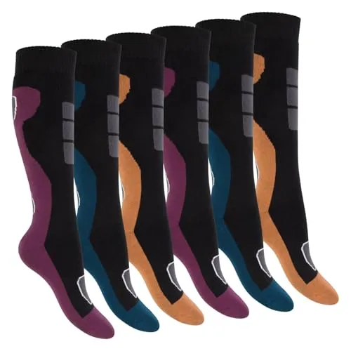 Footstar Damen Winter Kniestrümpfe (6 Paar) Vollfrottee Socken mit Thermo Effekt - Dark Mix 35-38