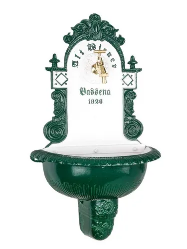 Aubaho Dekoobjekt Brunnen Wandbrunnen 71,5cm - Antikstil Waschbecken aus Aluminiumguss, handgearbeitet mit Messing-Wasserhahn. Ideal für nostalgische Akzente in Ihrem Zuhause.