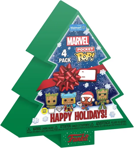 Marvel Holiday 2022 Pocket POP! Vinyl Schlüsselanhänger 4er-Pack Tree Holiday Box 4 cm Special Edition Glows Diamond Special Edition