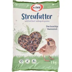 Elles Wildvögel-Streufutter 1 kg - Energierreiches Streufutter für Wildvögel mit Sonnenblumenkernen und heimischem Weizen. Ideal für die Fütterung das ganze Jahr über, um die Vögel beim Fressen zu beobachten.
