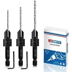 Kegelsenkerbohrer-Set 3-teilig #10 #12 #16, 3-in-1 Holzbearbeitung, tiefenverstellbar, M2 HSS, 82° Fase, 1/4