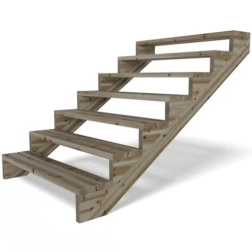 Gartenwelt Riegelsberger Terrassentreppe Breite 120 cm Treppe mit 7 Stufen Geschosshöhe 123 cm Massivholz Kiefer kesseldruckimprägniert Komplett-Set Wangen, Bohlen & Schrauben