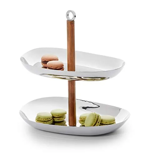 Philippi Udon Etagere - Elegante zweistöckige Etagere aus rostfreiem Edelstahl, ideal zum stilvollen Präsentieren von Köstlichkeiten. Mit praktischem Trage-Ring und organisch geformten Schalen für ein tolles Ambiente.