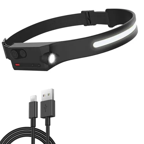 Pristar Stirnlampe LED Wiederaufladbar, Kopflampe Stirnlampes Aufladbar USB C Wasserdicht Lampe Stirnband 5 Modi Gobeam 230° Wide Angle Headlamp Kopf Licht Joggen, Laufen, Camping, Angeln