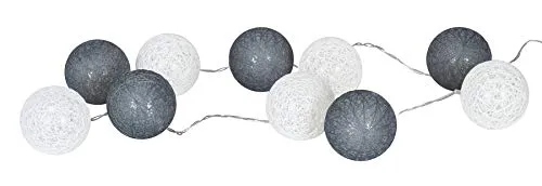 levandeo 10er Lichterkette LED Kugeln Lampions Baumwolle Weiß Grau Cotton Girlande Deko Cottonballs