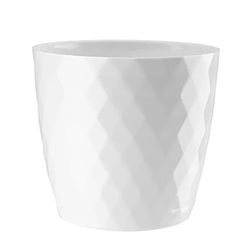 VERDENIA Cristal Blumentopf Leichter Blumenkübel Balkonblumentopf Dekorativer Topf für Pflanzen für Innen und Außenbereich Pflanztopf aus Kunststoff Runder Viele Farben 18cm Weiß