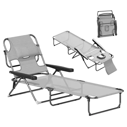 Outsunny Sonnenliege - dunkelgrau, 4-fach verstellbar - Gartenliegen mit 4-fach verstellbarer Rückenlehne, ideal für Strand, Camping oder Pool. Wasserabweisende Netzoberfläche sorgt für schnellen Trocknungsprozess.