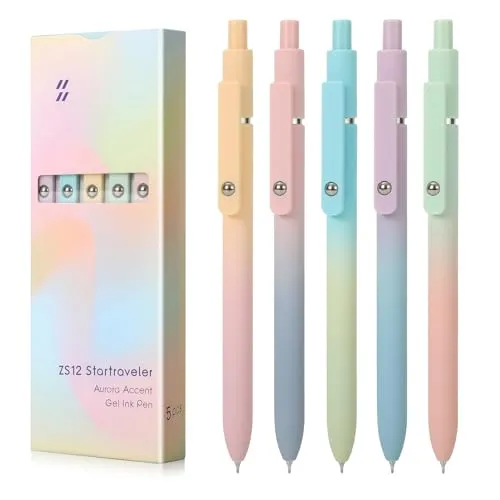 FIOVER Gelschreiber mit schwarzer Tinte, mittlere Spitze, 0,7 mm, glattes Schreiben, High-End-Serie, niedliche Stifte für Tagebuch, Notizen, Büro, Schulbedarf, Geschenke für Frauen und Männer, 5 Stück
