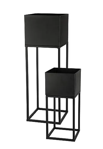 Spetebo Metall Blumentopf Ständer 2er Set schwarz - Blumentreppen für Garten und Balkon, wetterfest mit integriertem Übertopf - ideal für kreative Pflanzenarrangements.