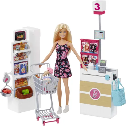 Barbie Supermarkt Spielset mit Kassierstand und Einkaufswagen