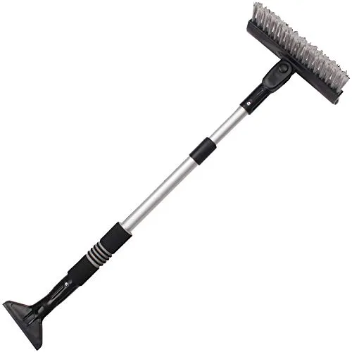 PETEX 4621 Schneebesen Eiskratzer mit Gummilippe 90° schwenkbar mit Teleskopstange Länge 58-86 cm, grau