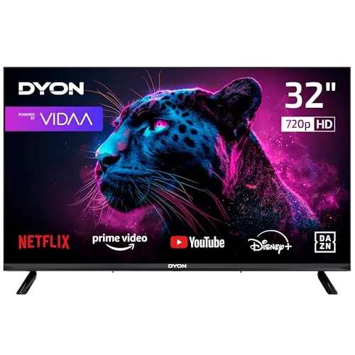 DYON Movie Smart 32 VX - 32 Zoll HD Smart TV - Fernseher mit 80 cm Bildschirmdiagonale, Triple Tuner für flexiblen Empfang und VIDAA OS für schnellen Zugriff auf Streaming-Dienste wie Netflix und Prime Video.