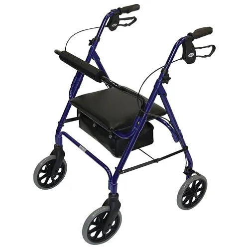 Days Leichter zusammenklappbarer Rollator mit vier Rädern, Gehhilfe mit gepolstertem Sitz, abschließbaren Bremsen und Tragetasche, eingeschränkte Mobilitätshilfe, für ältere oder behinderte Menschen, Blau, 103/Small