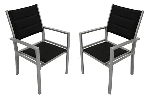 DEGAMO 2X Gartensessel Madeira - Wetterfester Outdoor-Sessel - 2x Eleganter Gartensessel MADEIRA aus rostfreiem Aluminium mit gepolstertem Textilgewebe in Schwarz. Ideal für den Außenbereich, wetterfest und extra komfortabel.