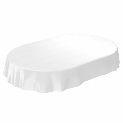 ANRO Wachstischdecke Wachstuch Tischdecke abwaschbar Weiß Uni matt Oval 140x200cm
