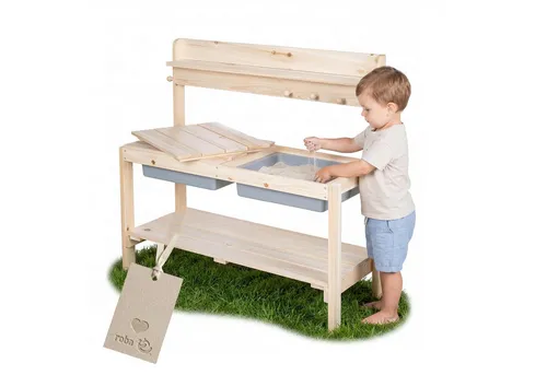 roba® Outdoor-Spielküche FUN Massivholz, Kinderküche mit abnehmbarer Abdeckung und Spielwanne