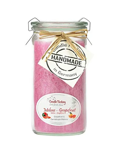 Candle Factory Mini Jumbo Duftkerze aus pflanzlichem Stearin im hitzebeständigen Glas der Marke Weck®, ca. 70h Brennzeit, Duft: Melone & Grapefruit