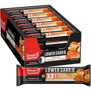 Power-System Proteinriegel Lower Carb, 18 Riegel, Peanut Caramel, je 45g, pro Riegel 15g Protein