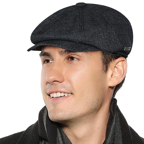 Superora Herren Schiebermütze Flatcap Mütze Cap Fischgräten Tweed Newsboy Cap Fischgrät (Marineblau)