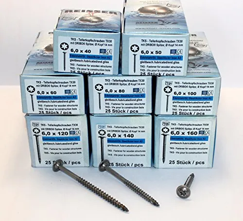 6,0 mm Edelstahl A2 Tellerkopfschrauben V2A rostfrei Holzbauschrauben von 40