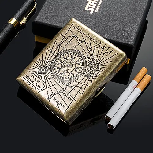 Retro Zigarettenetui Metall Zigarettenschachtel für 20 Zigaretten Zigarettenbox Edelstahl Zigarettenetui Cigarette case Zigarettencase für Männer Frauen Damen Herren Geschenk ciagrette case luopan