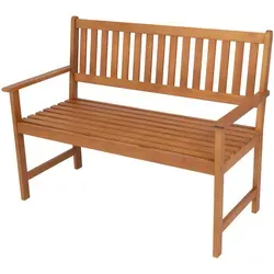 casa.pro Gartenbank Canzano - Wetterfeste 2-Sitzer Holzbank aus Eukalyptusholz - Bänke für den Garten, ideal für entspannte Stunden im Freien mit ergonomischer Rückenlehne und Armlehnen für hohen Komfort.