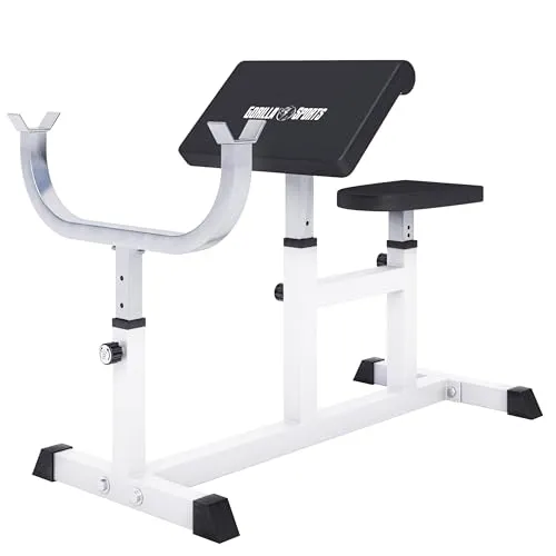 GORILLA SPORTS Hantelbank Curlbank - 5-fach verstellbar und bis 200 kg belastbar - Hantelbänke für gezieltes Bizepstraining: Die Curlbank von Gorilla Sports bietet eine stabile Basis und rutschfeste Füße für sicheres Training. Mit 5-facher Verstellbarkeit und gepolsterter Armauflage für maximalen Komfort.
