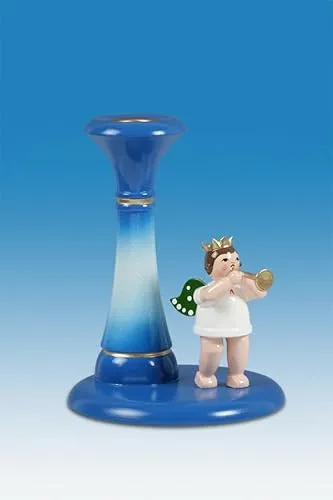 Rudolphs Schatzkiste Kerzenhalter Engel mit Krone am Himmelstor blau Höhe 6cm NEU Kerze Kerzenlicht Teelicht Weihnachten Kerzenschmuck Tischschmuck Holzschmuck Holz Seiffen Erzgebirge Dekora