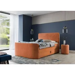 YOURHOUSE24 Boxspringbett Plaza mit Bonell-Matratze und Topper – Orange - Elegantes Boxspringbett Plaza mit Bonell-Matratze und Topper. Inklusive zwei praktischen Bettkästen für zusätzlichen Stauraum. Genießen Sie höchsten Schlafkomfort und eine ordentliche Schlafumgebung.