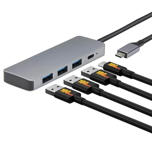 Amazon Basics USB-Hub-Dock für USB 3.2/3.1 2. Generation, 10 Gbit/s, USB-C auf 1 x USB-C / 3 x USB-A, geeignet für Windows/Mac, Silber, Schwarz